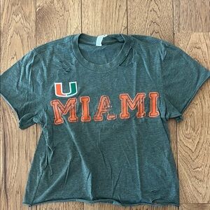 University of Miami Graphic Women's T-Shirt - Green orange distressed
